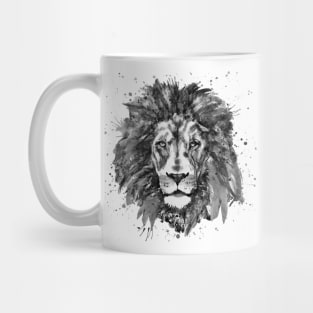 Watercolor Portrait - Black and White Painting of a Lion Head Mug